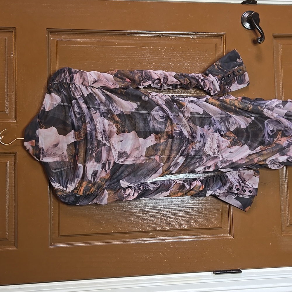 PrettyLittleThing-Draped lavender/gray print straight dress Sz 8 - Picture 7 of 16